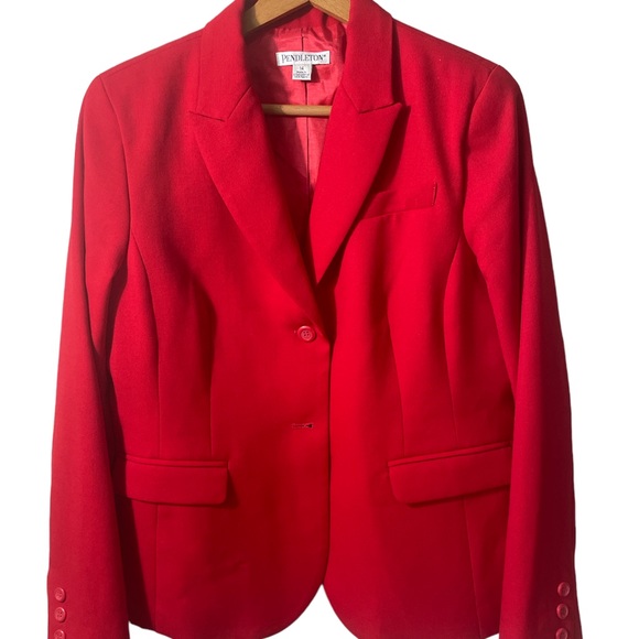 NWT Pendleton 100% virgin wool sheath dress and blazer set in size 14. RED - Picture 3 of 15